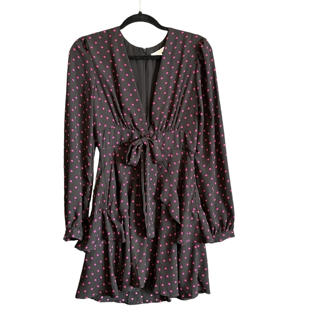 Wayf Front Tie Tiered Ruffle Long Sleeve Mini Dress